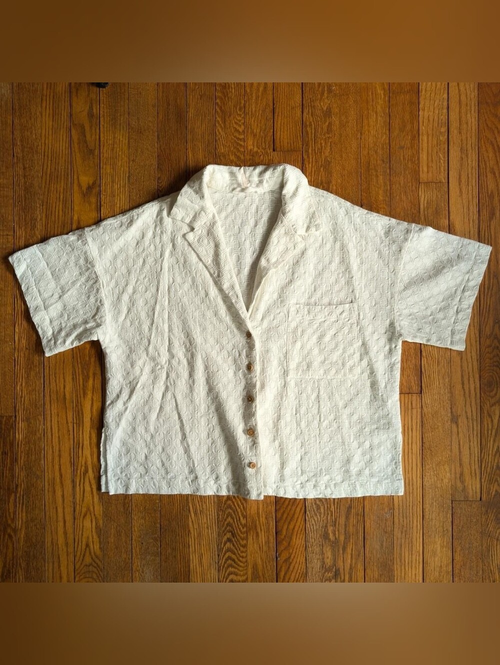 Free People Bowler Babe Cream Textured Boxy Oversized Button-Up Shirt